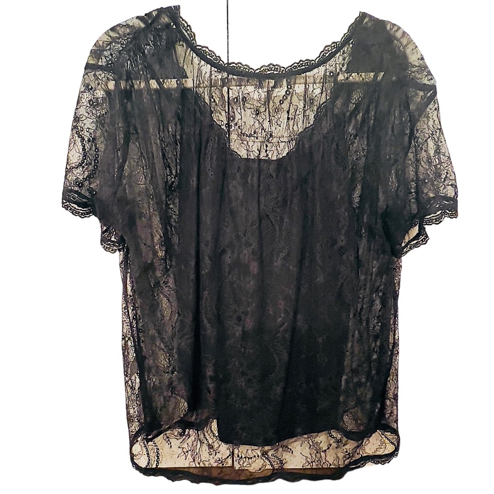 Joie Lace Two Piece Black Top with Lace Covered Buttons Medium